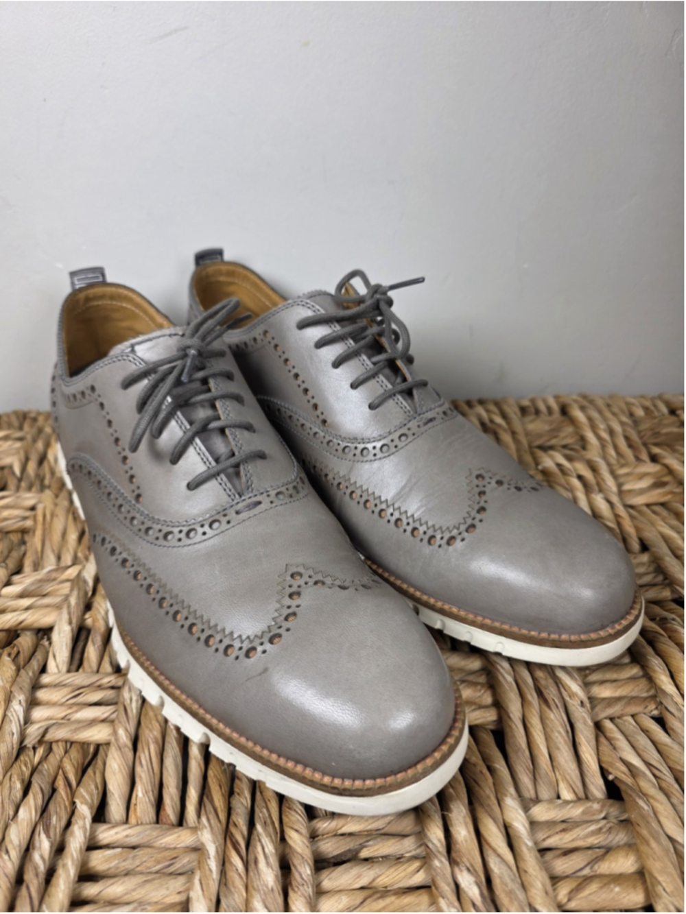Cole Haan Original Grand Wingtip Oxford Men's 13M Gray Leather Grand OS C23743